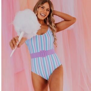 Pink Desert Belted One Piece Bathing-Suit NWT
